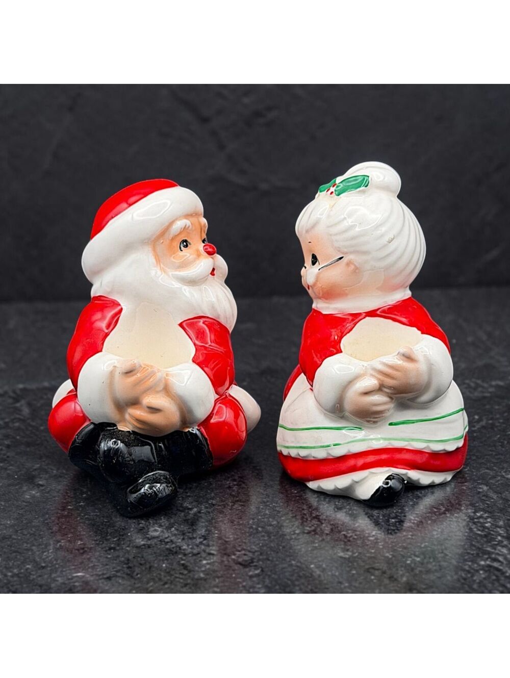 Vintage Vintage 1987 Lefton Santa & Mrs Claus Ceramic Candle Holders Korea Pair